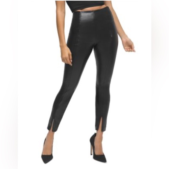 Good American Pants - Good American Boss Faux Leather black Pants with zippers on hem size 3